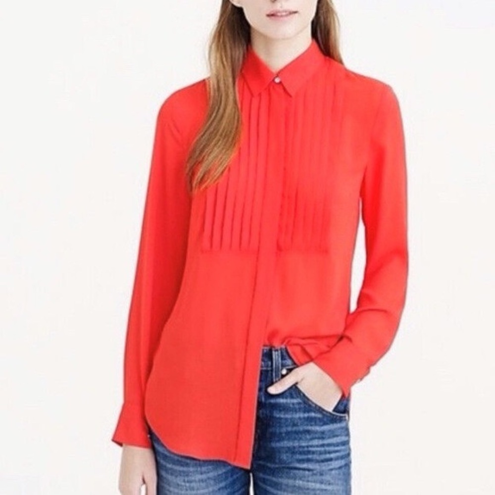 J. Crew Red Drapey Tuxedo Shirt (size 0)